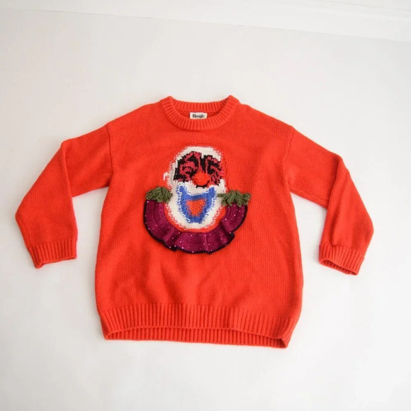 Rouje Paris Red Clown Face Knit 90% Wool Sequins Sweater S - Picture 1 of 13